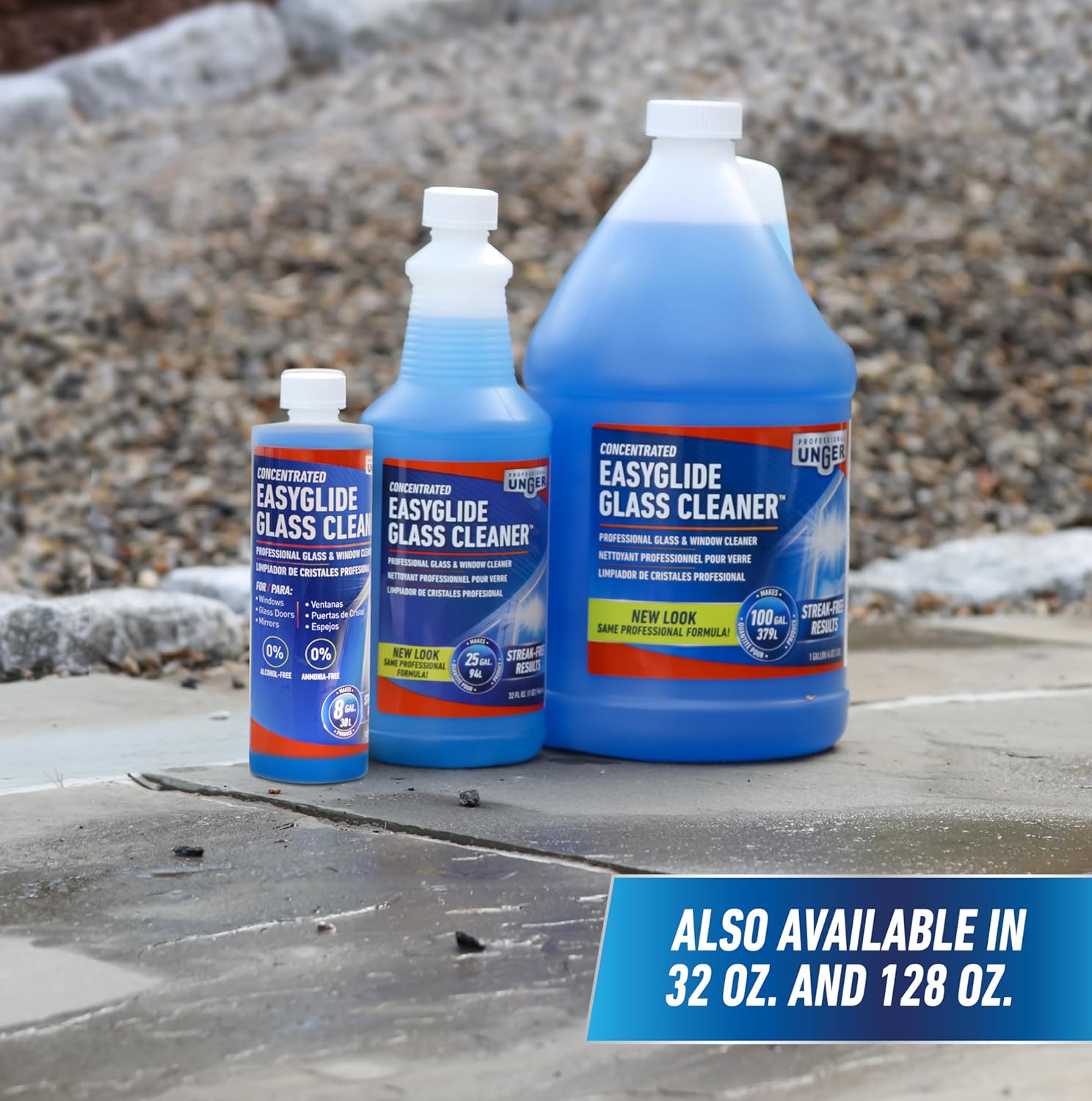 Unger Professional Streak-Free EasyGlide Glass Cleaner Concentrate, 1 Gallon, Ammonia-Free, Makes 100 Gallons of Solution, Safe for Tinted Windows, LOW-E, Windshields and Mirrors