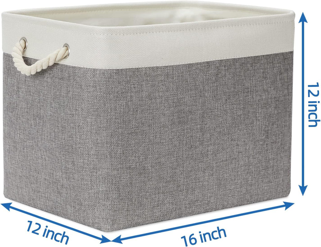 Temary Baskets for Organizing, 2 Pack Storage Baskets Large Fabric Baskets with Handles, Decorative Basket for Gifts Empty for Home (White&Grey,16Lx12Wx12H Inches)