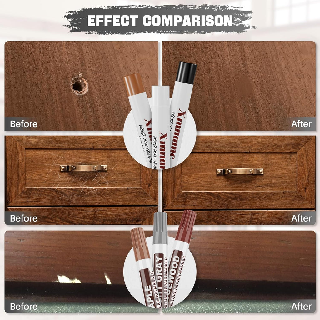 Wood Filler Sticks, Set of 21 Wood Floor Scratch Repair Kit, Wax Sticks for Furniture Markers Repair Any Scratches, Scuffs, Cracks and Nail Holes on Furniture, Floors, Doors, Cabinets, Tables