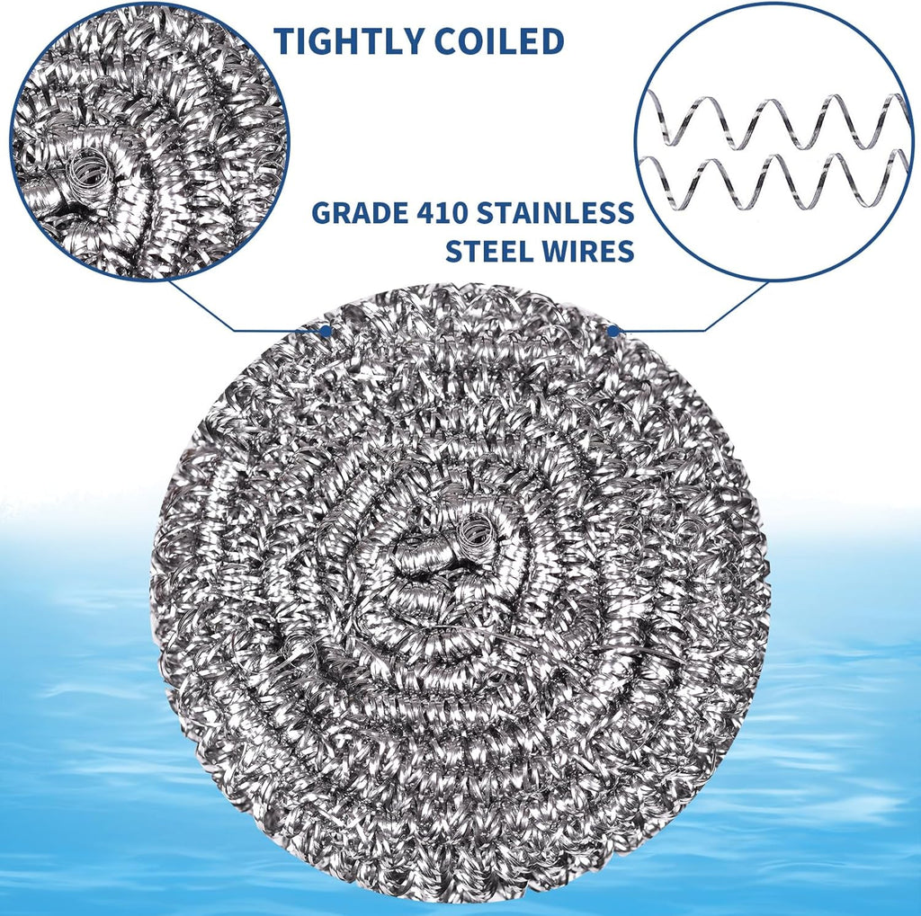 Stainless Steel Scrubber Scrubbing Scouring Pad Sponges Clean Pot Pan and Steel Wool for Kitchen Bathroom (10Pcs Metal Scrubber)