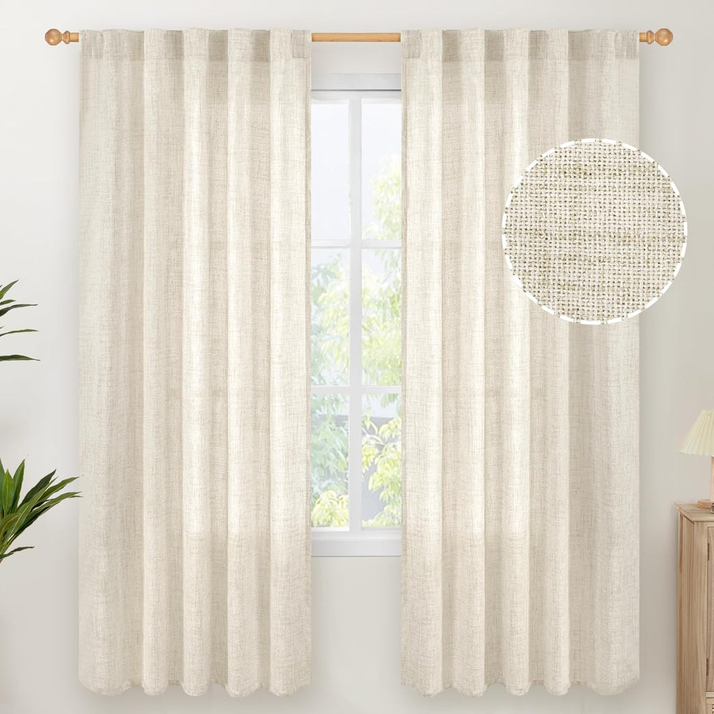 YoungsTex Linen Curtains 72 Inch Length for Living Room - Light Filtering Window Drapes with Back Tab Rod Pocket for Bedroom Office Dining Country Privacy, 42 X 72 Inch, 2 Panels