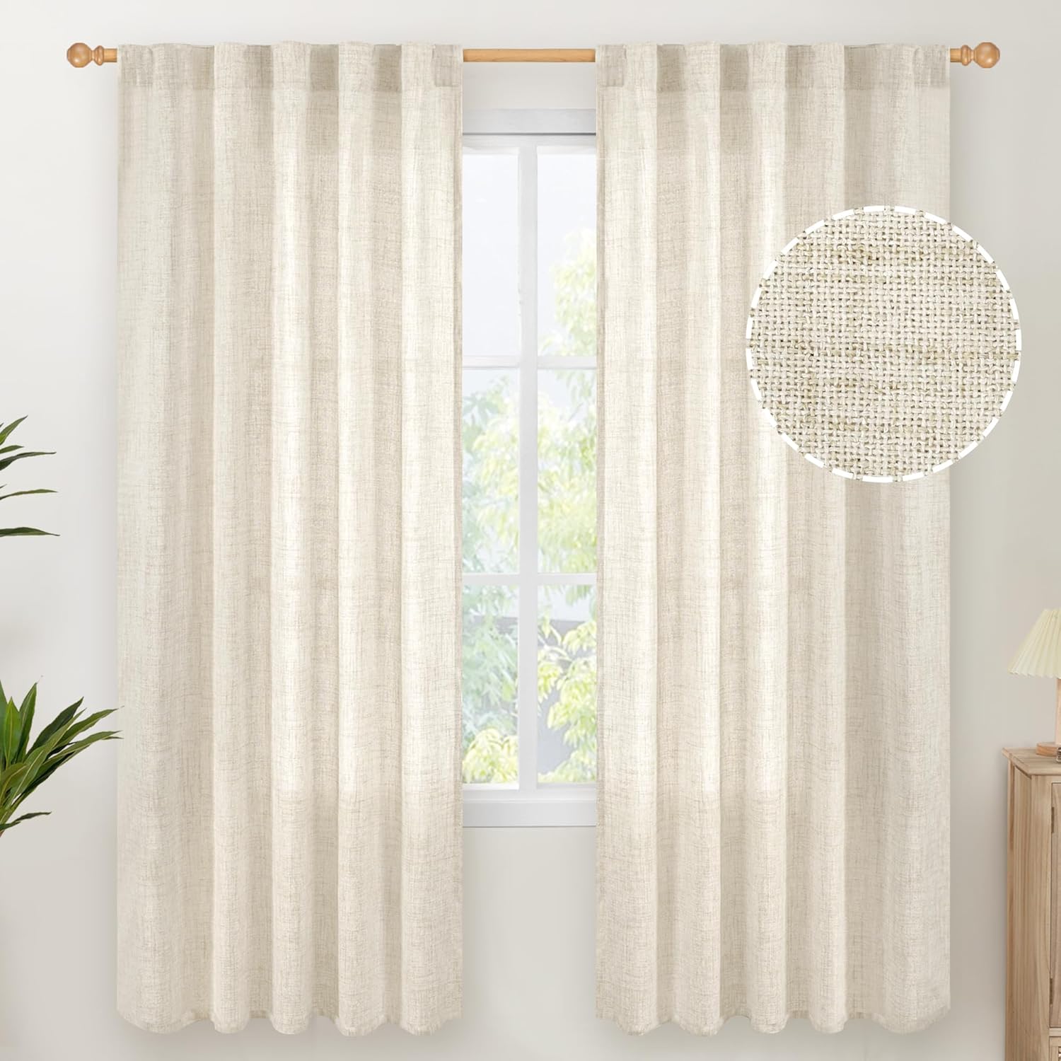 YoungsTex Linen Curtains 72 Inch Length for Living Room - Light Filtering Window Drapes with Back Tab Rod Pocket for Bedroom Office Dining Country Privacy, 42 X 72 Inch, 2 Panels