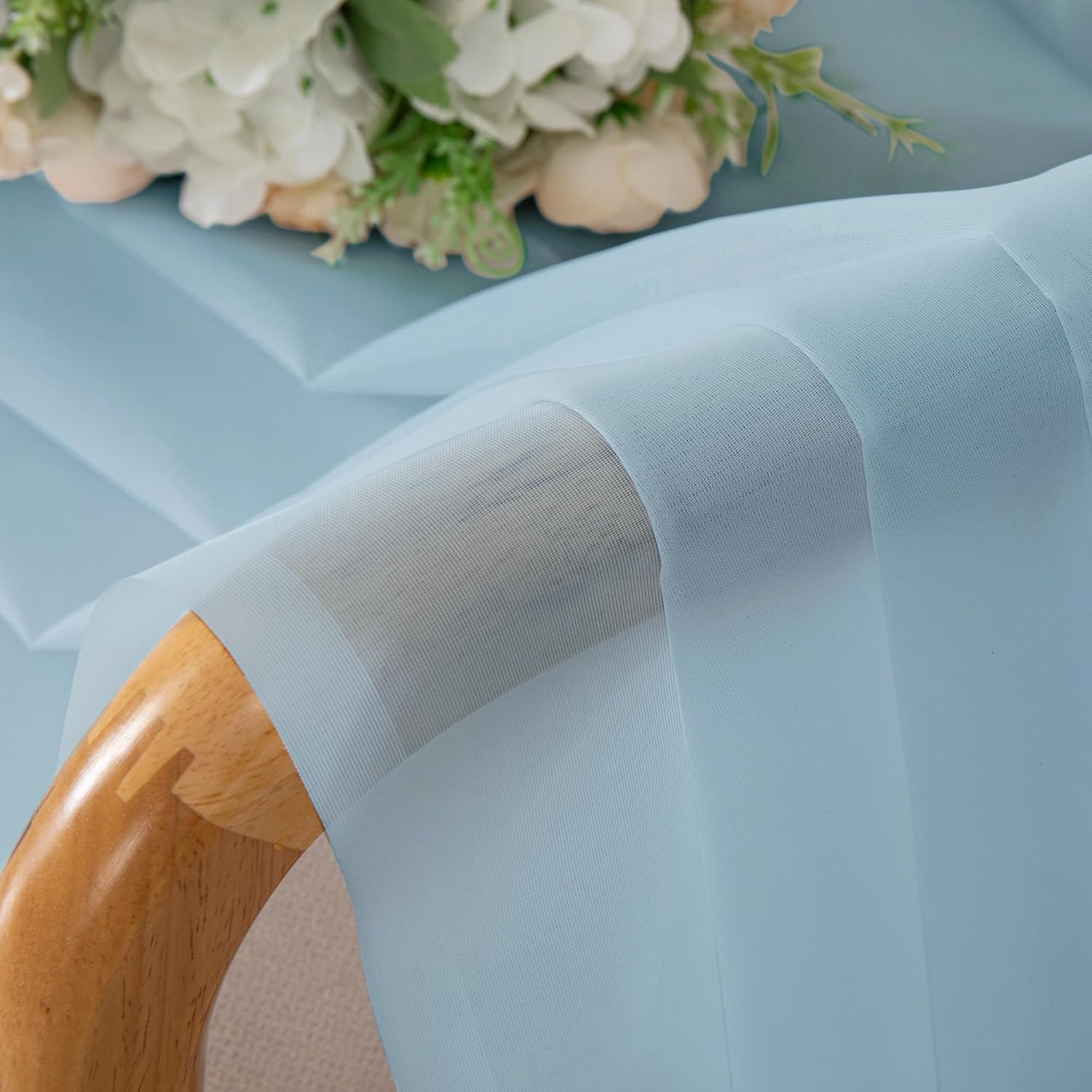 Chyhomenyc Sheer Valances for Windows 2 Pack, Small Window Curtains for Living Room Bathroom Cafe Laundry Basement, Modern Top Dual Rod Pocket Voile Curtain, 42W x 18L inches, Sky Blue