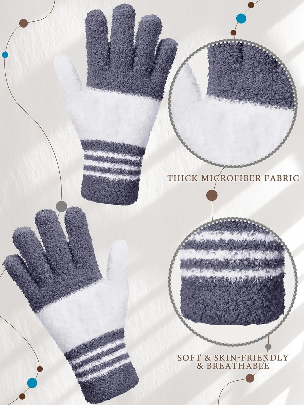 Patelai 3 Pairs Microfiber Plant Dusting Gloves Leaf Cleaning Gloves for Indoor Plants, Blinds, Furniture, House (Large,Dark Blue, Gray, Khaki, White)