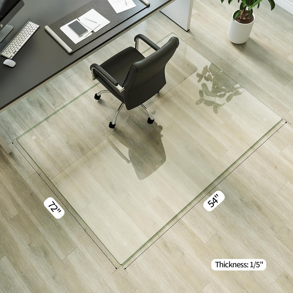 Koonmi Tempered Glass Chair Mat for Hardwood Floors & Carpets, 54" x 72“ Transparent Heavy Duty Office Floor Protector with Noise-Free Gliding Shatterproof for Home Office Desk