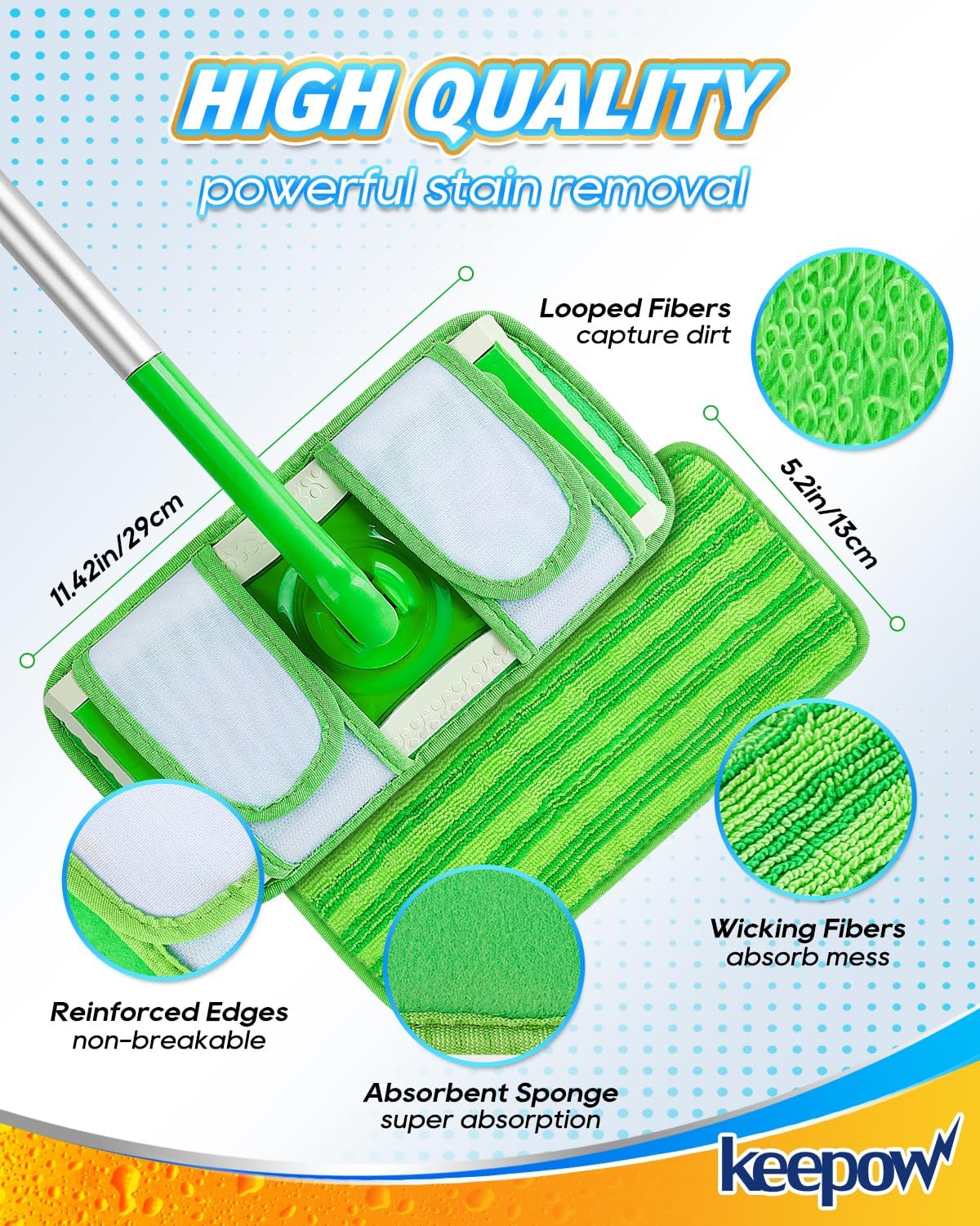 Keepow 6 Pack Reusable Mop Pads Refills Compatible with Swiffer Sweeper Microfiber Wet Mopping Cloths Dry Sweeping Floor Cleaning Mop Pad Refill Mop Head Replacements Part