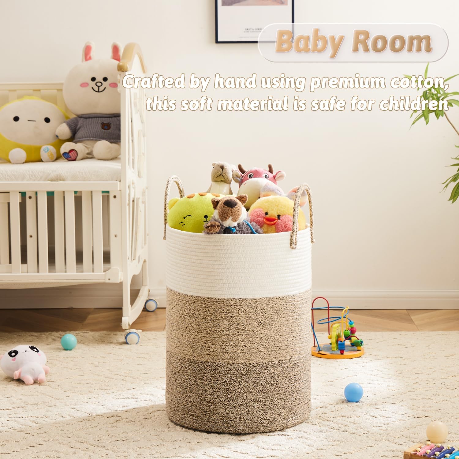 Laundry Basket,Woven Cotton Rope Laundry Hamper,80L for Decorative Storage of Dirty Clothes,Toys and Blankets in Bathroom,Bedroom and Living Room