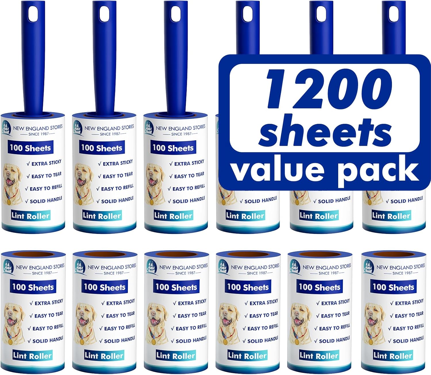 1200 Sheets Lint Roller with 6 Upgraded Handles (6 Rollers + 6 Refill), Mage Value Set Sticky Lint Rollers for Pet Hair, Portable Pet Hair Remover for Clothes, Furniture, Carpet, Dog and Cat