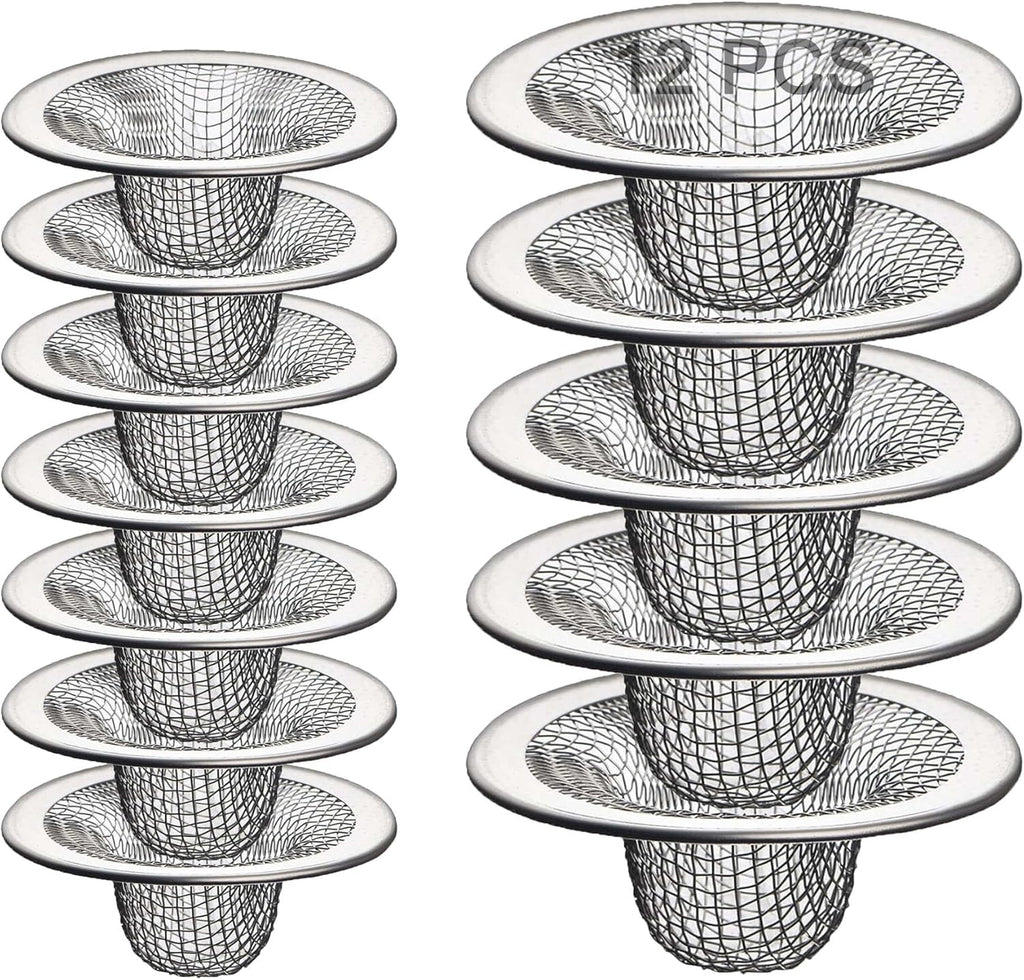 12PCS Stainless Steel Slop Basket Filter Trap, 2.75" & 4.41" Mesh Sink Drain Strainer Screen Bathroom Kitchen, Drain Mesh Basket Cover Hair Catcher for Lavatory RV Shower Floor Utility Drain