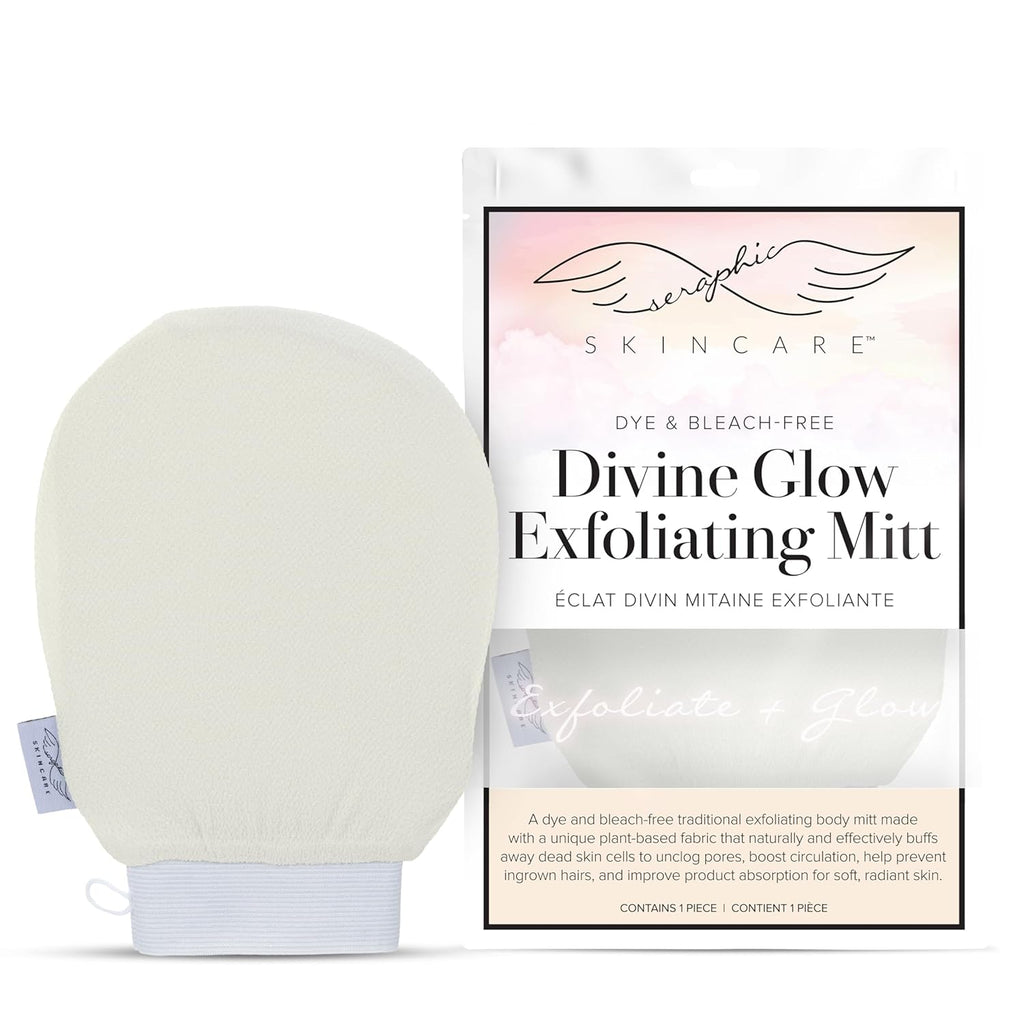 Seraphic Skincare Divine Glow Exfoliating Mitt (1pc) – 100%, Dye-Free, Bleach-Free Vegan Viscose Korean Exfoliating Glove – Body Exfoliator for Self-Tan Removal & Keratosis Pilaris