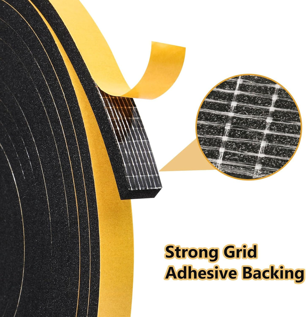 13Feet Weather Stripping (1/2 Inch X 2/5 Inch) Door Seal Strip, Strong Adhesive, Lightproof, Soundproof, Weatherproof Foam Tape Insulation for Sliding Door, Front Door Frame, Windows- Black