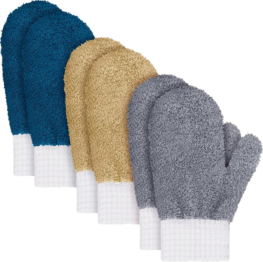 BBTO 3 Pairs Microfiber Dusting Mitt with Thumb Household Cleaning Gloves No Scratch Reusable Washable Dusting Mittens for Plants House Window Car Cleaning