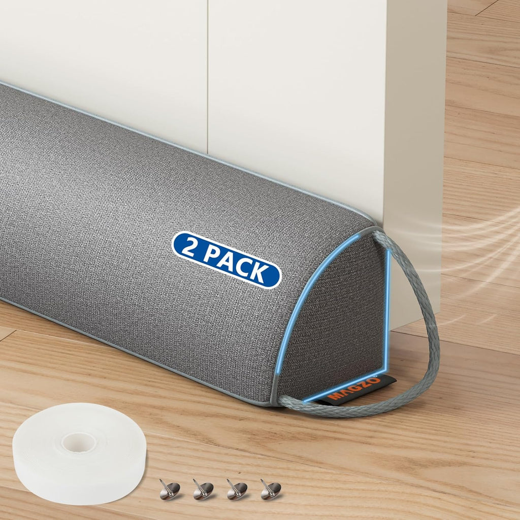 MAGZO Door Draft Stopper 36 Inches, 2 Pack Weighted Triangular Door Snake for Winter Noise Blocker with Hook Loops,Gray