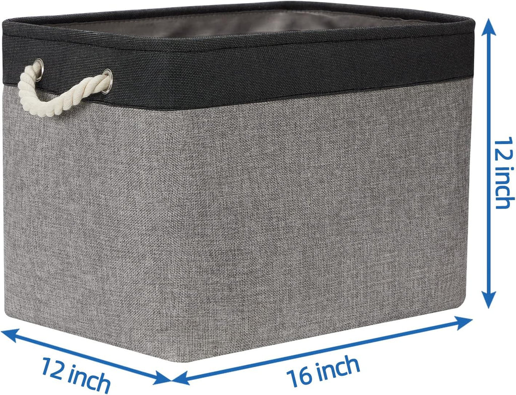 Temary Large Storage Baskets 2 Pack Cloth Basket for Shelves Collapsible Decorative Storage Organizer Baskets Canvas Storage Bins with Handles for Home(Grey&Black,16Lx12Wx12H Inches)