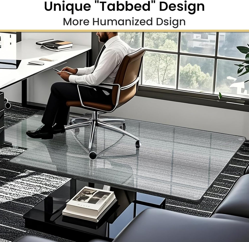 VSARHouse Irregular Tempered Glass Office Chair Mat with Lip, 53"x45" Glass Floor Mat for Carpets or Hard Floors, with Tabbed and Non-Slip Pads, Effortless Rolling, Thick 0.2"