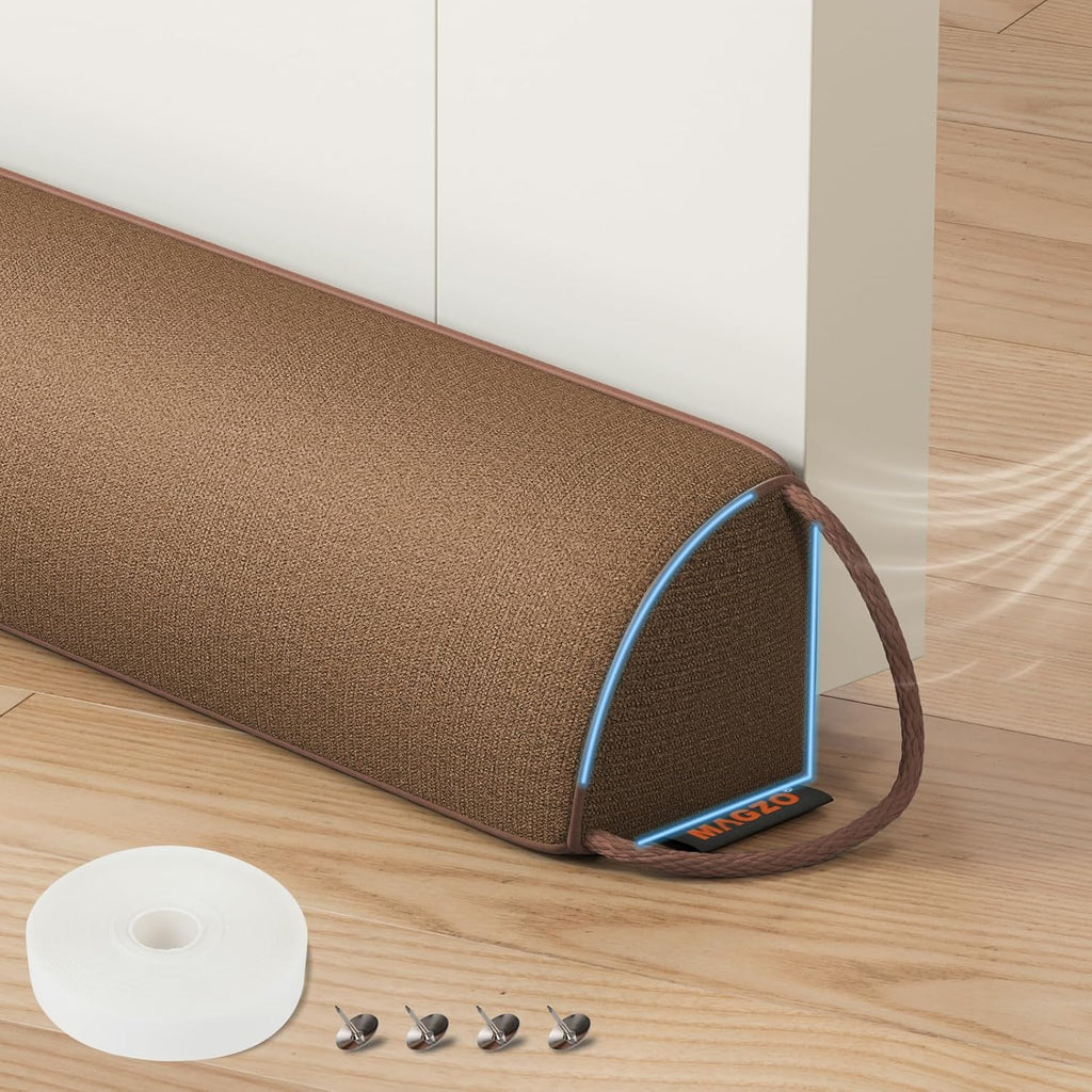 MAGZO Door Draft Stopper 36 Inches, Weighted Triangular Door Snake for Winter Noise Blocker with Hook Loops,Brown