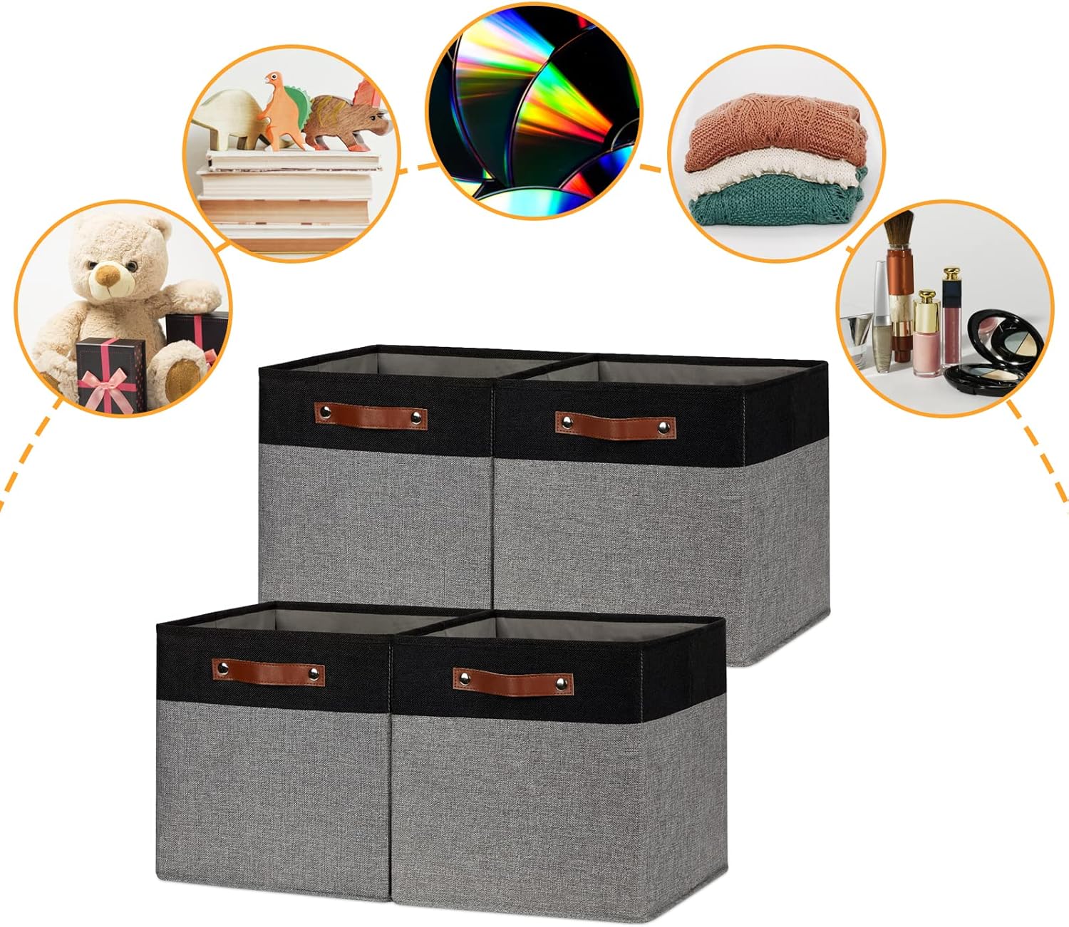 DULLEMELO 12x12 Storage Cubes, Collapsible Sturdy Cube Storage Bins With Handles for Organizing,Fabric Storage Cubes Baskets for Shelves Nursery Closet Home Organization and Storage (Black&Grey)