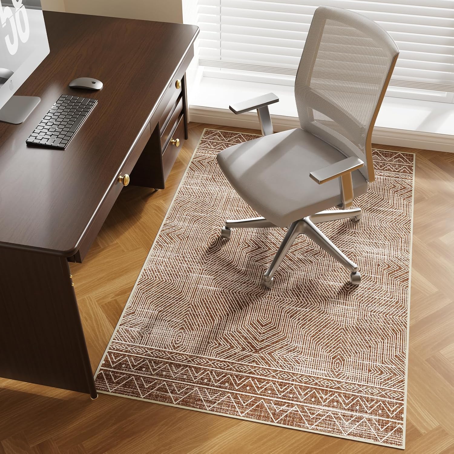 Office Chair Mat for Hardwood & Tile Floor, 36" × 48" Desk Chair Mat for Rolling Chairs, Anti-Slip Under Desk Rug Floor Protector for Home Office, Washable Area Rug for Living Room, Brown