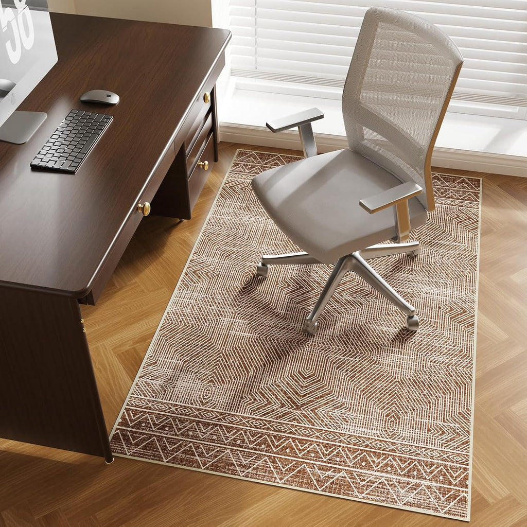 Office Chair Mat for Hardwood & Tile Floor, 40" x 55" Desk Chair Mat for Rolling Chairs, Anti-Slip Under Desk Rug Floor Protector for Home Office, Washable Area Rug for Living Room, Brown