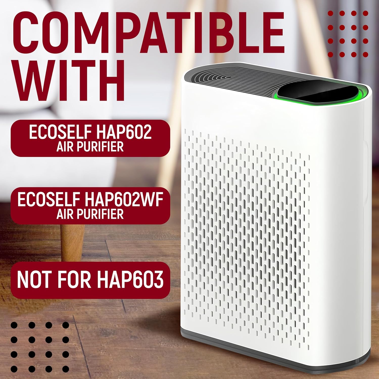 2 Pack HAP602 Replacement Filters Compatible with ECOSELF HAP602/HAP602WF, 3-in-1 HEPA Filter for Air Purifier, High-Efficiency Home Use