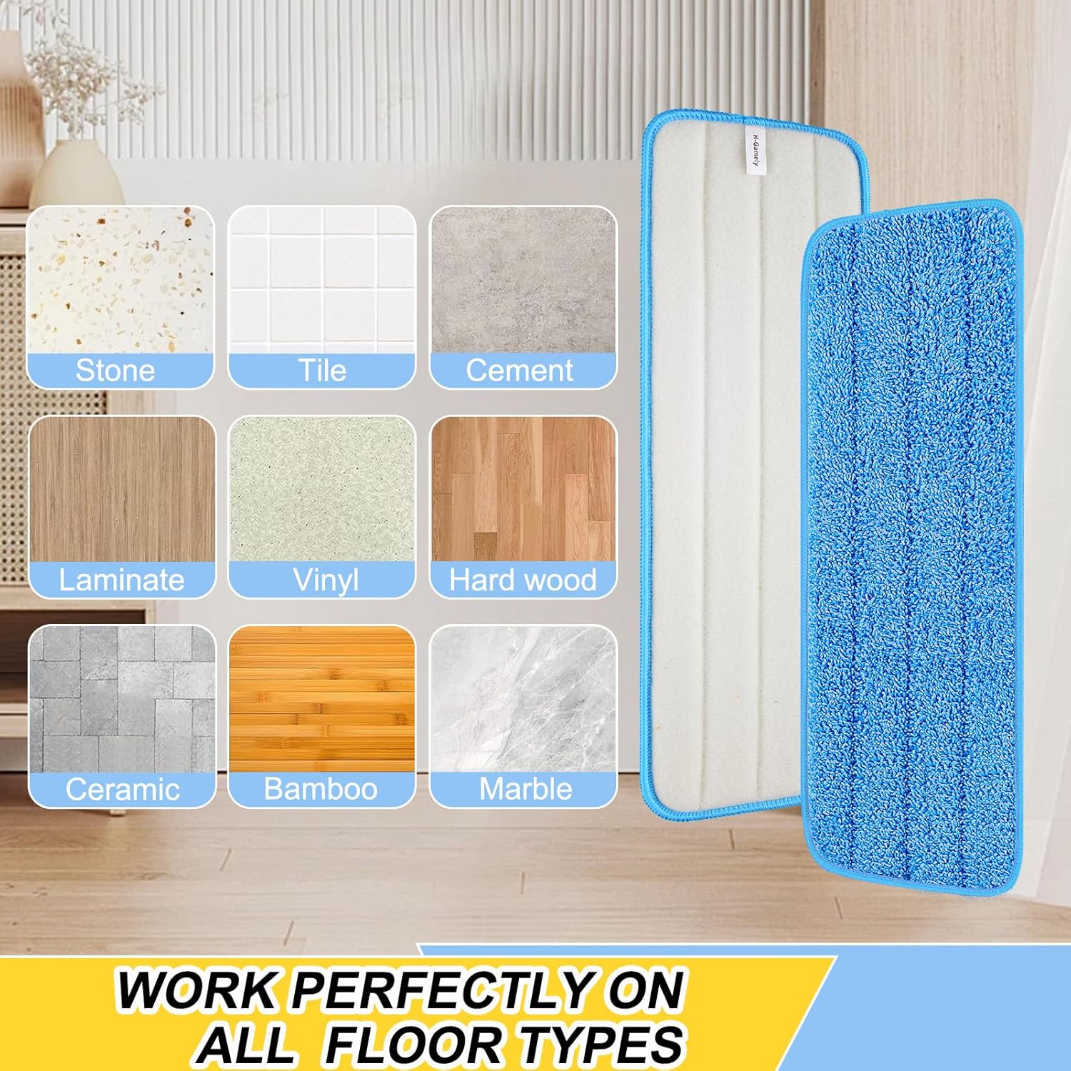 8 Pack 16.5 inch Reusable Mop Pads Microfiber Spray Mop Replacement Heads for Wet/Dry Mops Compatible with Bona Floor Care System