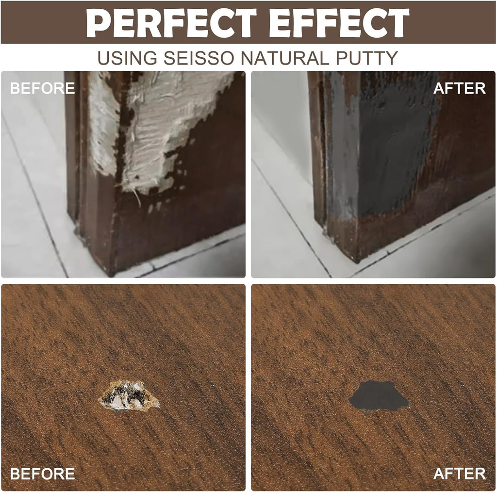 SEISSO Wood Putty, Gray Wood Filler Paintable, Wood Putty Outdoor Waterproof, Wood Repair Putty Stainable, Wood Furniture Repair kit - Restore Wooden Table, Cabinet, Floors, Door