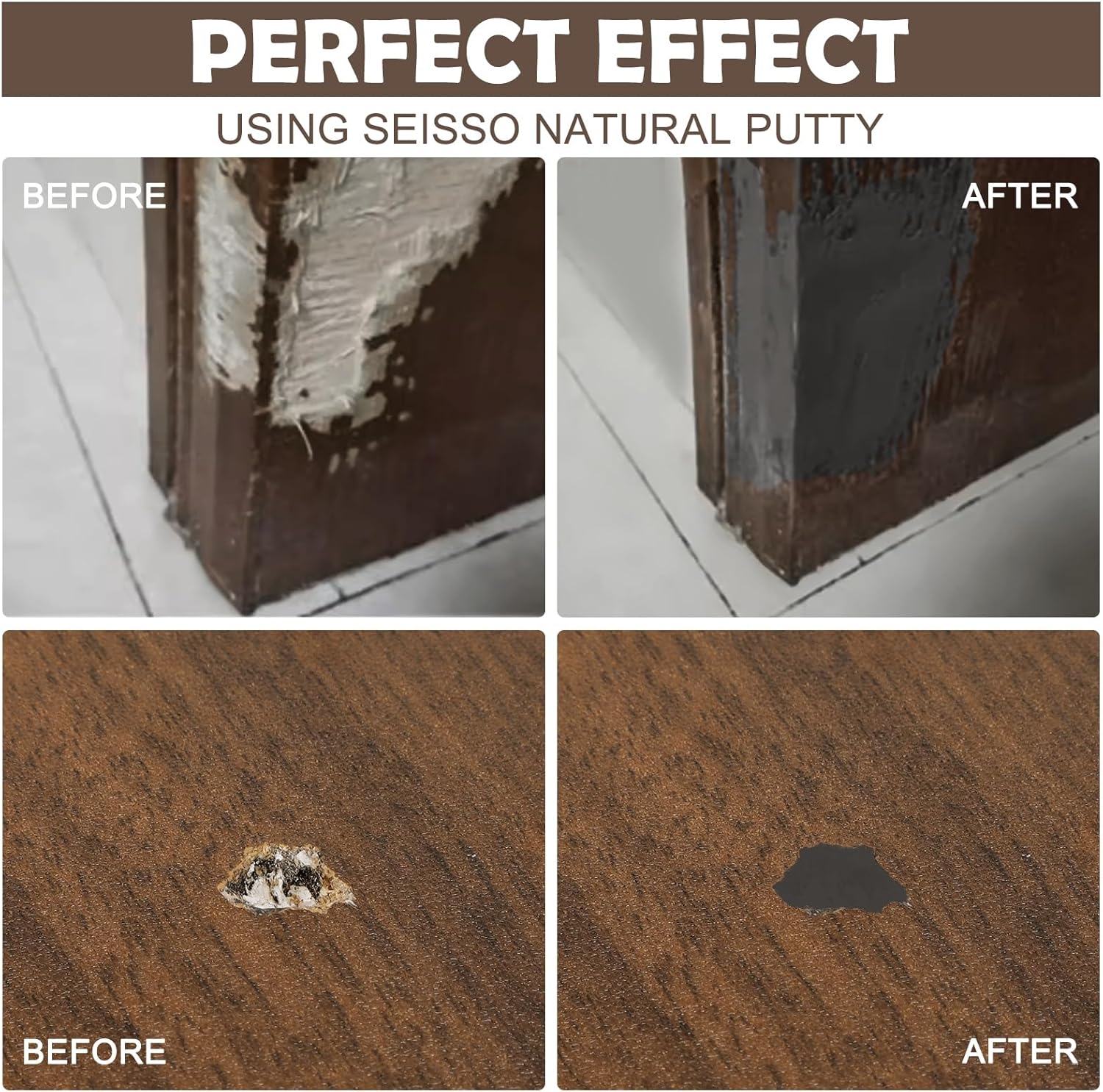 SEISSO Wood Putty, Gray Wood Filler Paintable, Wood Putty Outdoor Waterproof, Wood Repair Putty Stainable, Wood Furniture Repair kit - Restore Wooden Table, Cabinet, Floors, Door