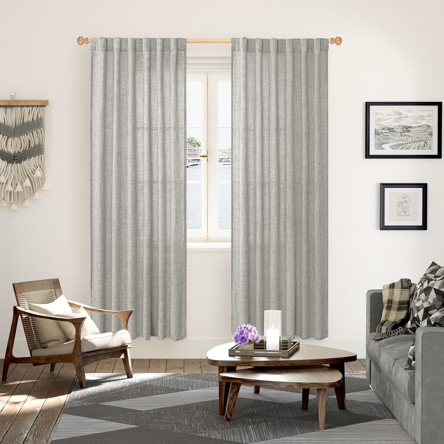 YoungsTex Dark Grey Linen Curtains 78 Inch Length for Living Room, Light Filtering Semi Sheer Window Drapes Rod Pocket Back Tab Curtain for Bedroom Office Farmhouse Country, 2 Panels, 52 X 78 Inch