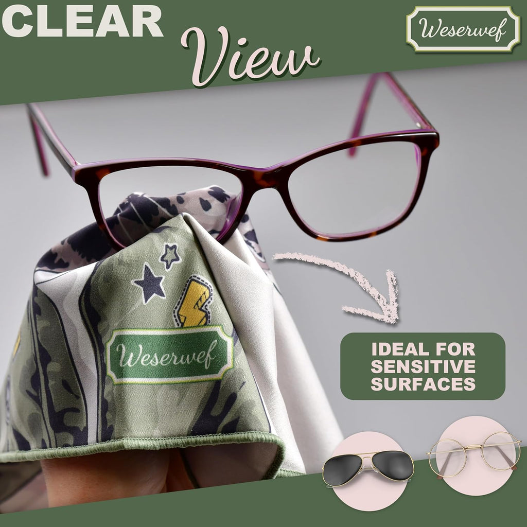 WESERWEF Design Microfiber Glasses Cleaning Cloth – Premium Cleaning Cloth for Eyeglasses, Screens, Tablets, Cameras & Lenses, 12" x 12", Ultra-Soft & Scratch-Free (Wild one)