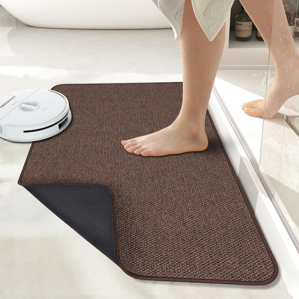 Bath Mat,Ultra Thin Bathroom Rugs,Rubber Bath Mats for Bathroom,No Slip Bath Rugs,Quick Dry,Machine Washable,Low Pile,Absorbent,Shower Outside,Sink,Home Decor Accessories.Brown,2'x3'(24x36inch)