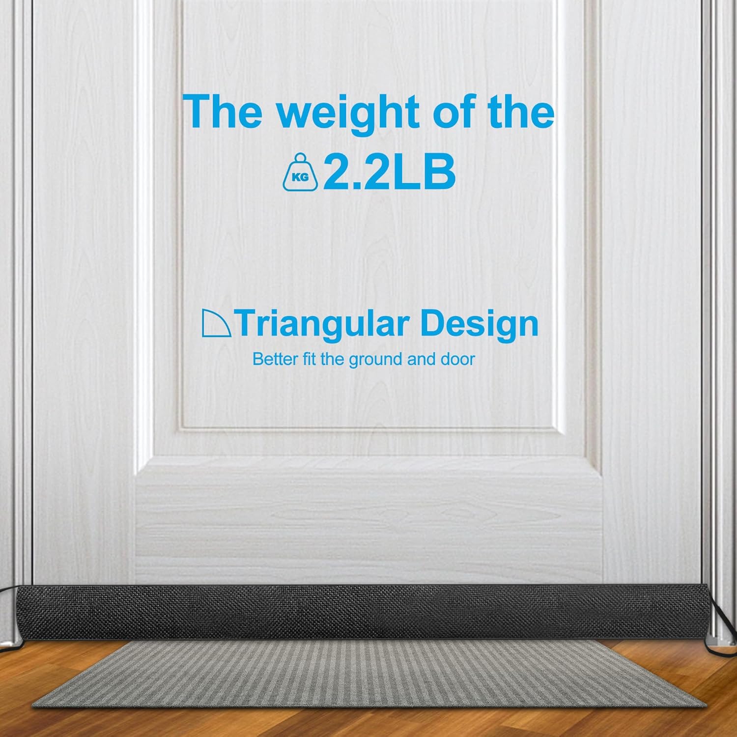 QUOLIX Triangle Under-Door Draft Stopper, 36 Inch Noise Blocker, Weighted Weather Stripping, Gray Cotton & Polyester, Multi-Function Noise & Light Blocker, Black