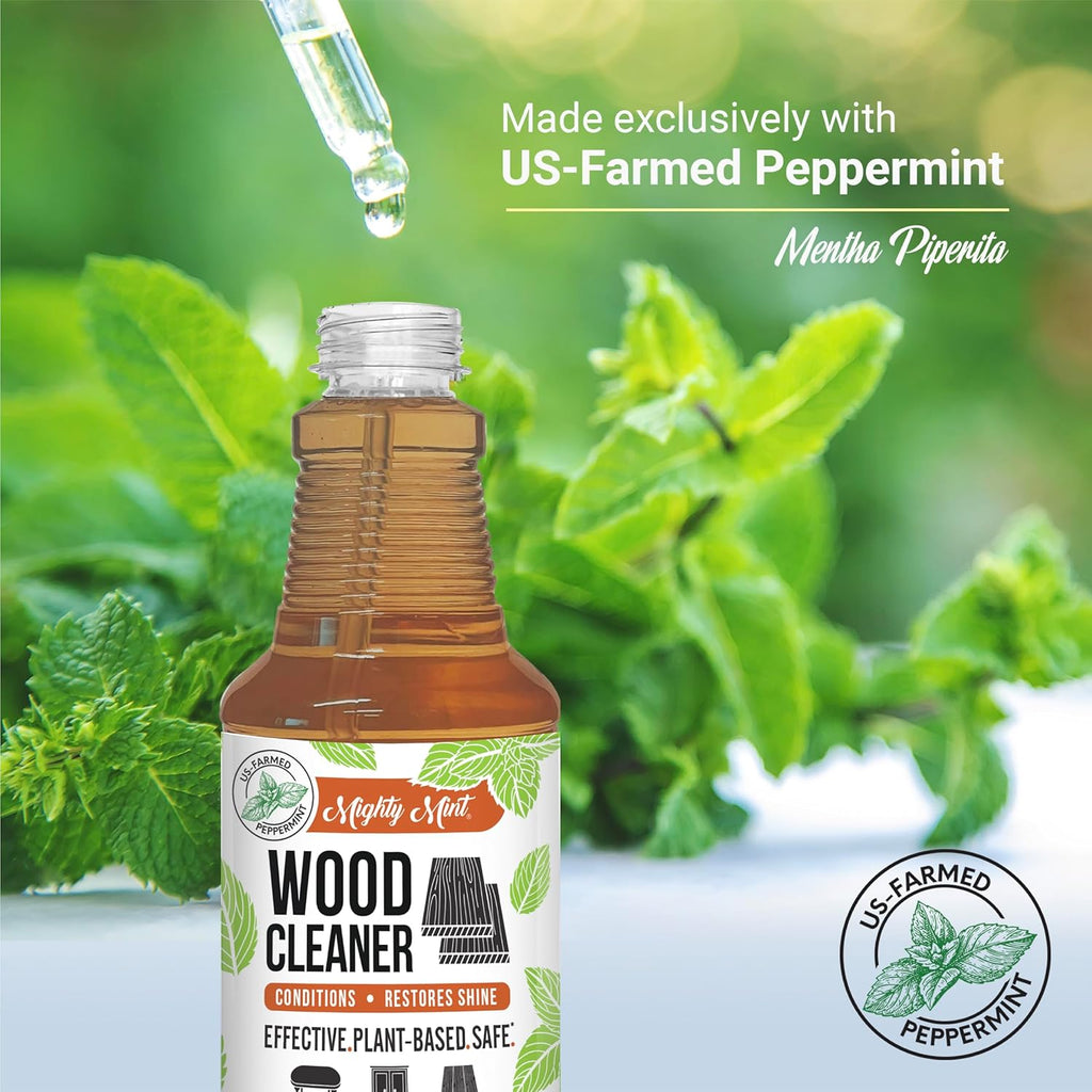 Mighty Mint Wood Cleaner and Conditioner, Spray Cleans and Renews Wood, Natural Peppermint Scent, 16oz