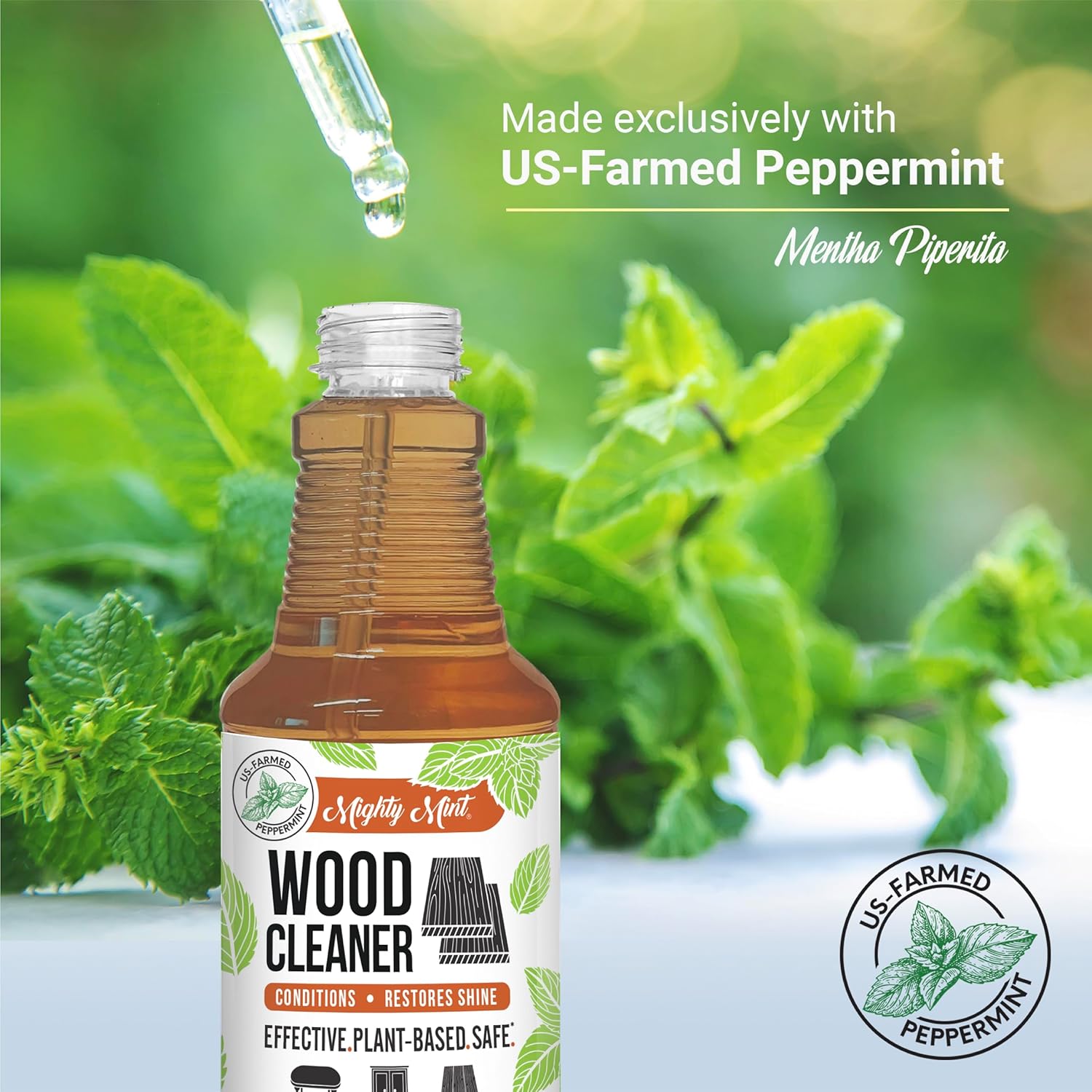 Mighty Mint Wood Cleaner and Conditioner, Spray Cleans and Renews Wood, Natural Peppermint Scent, 16oz