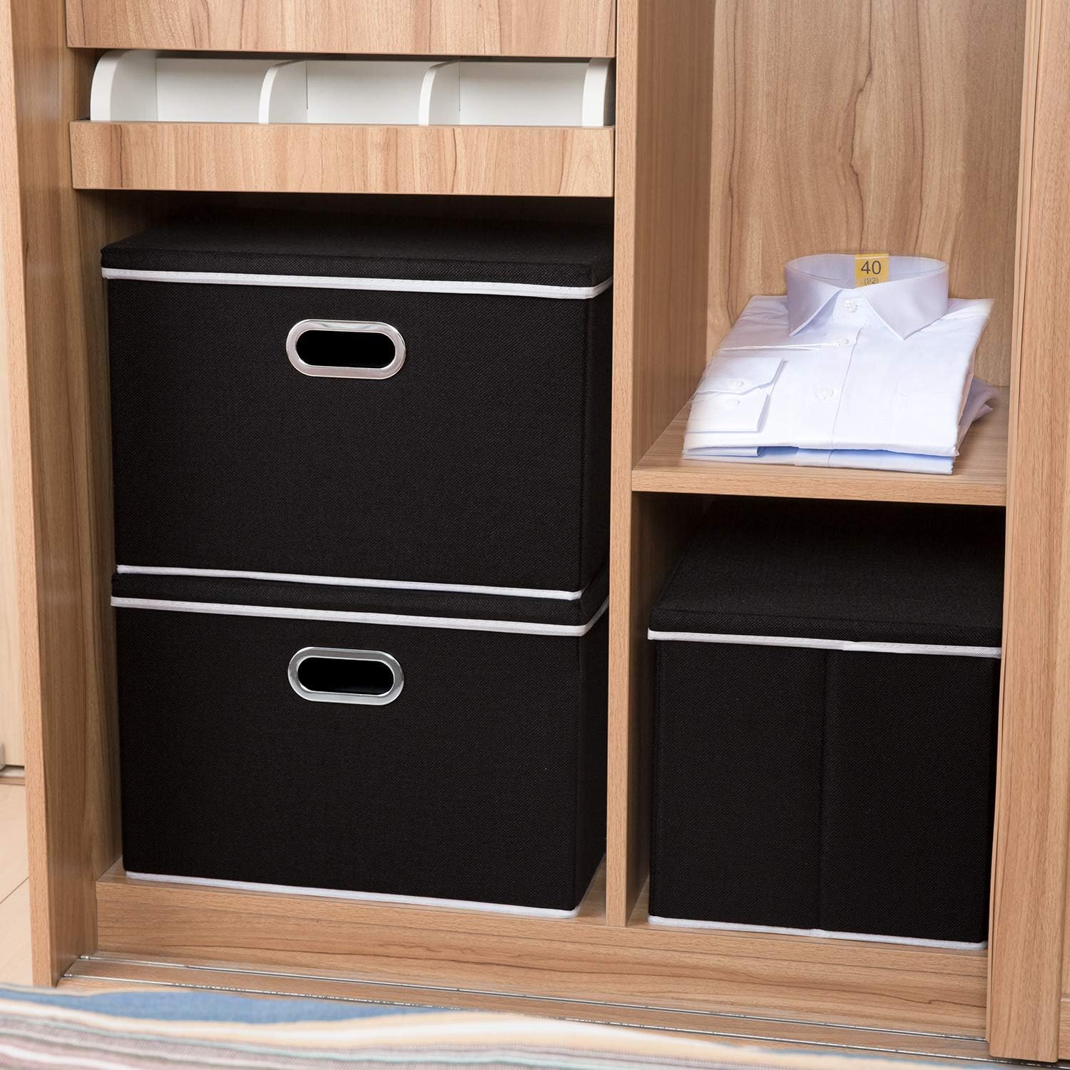 PRANDOM Large Foldable Storage Boxes with Lids [5-Pack] Organizer Containers Baskets Cube with Cover for Home Bedroom Closet Office Black17.7x11.8x11.8 For 6+ Year Old Boys and Girls