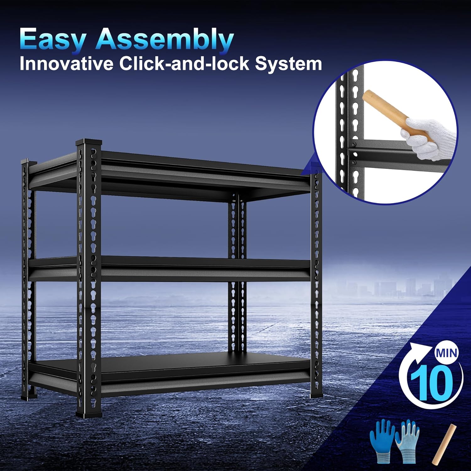 Adjustable Garage Storage Shelves, 35.4''W Garage Shelving Heavy Duty Loads 960LBS, Metal Industrial Utility Shelf for Warehouse, Kitchen, Laundry Room,35.4" W x 15.7" D x 33" H,Black