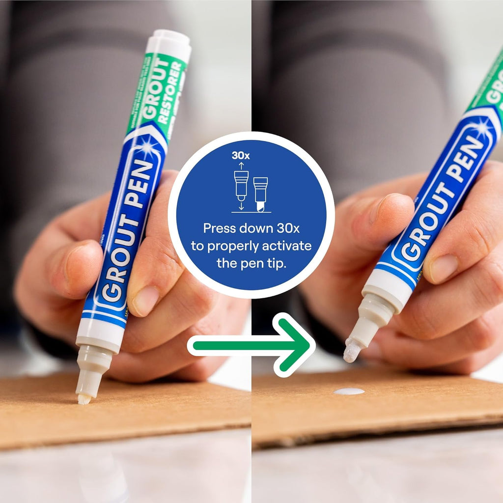 Grout Pen Light Grey Tile Paint Marker: Waterproof Grout Paint, Tile Grout Colorant and Sealer Pen - Light Grey, Narrow 5mm Tip (7mL) - 3 Pack