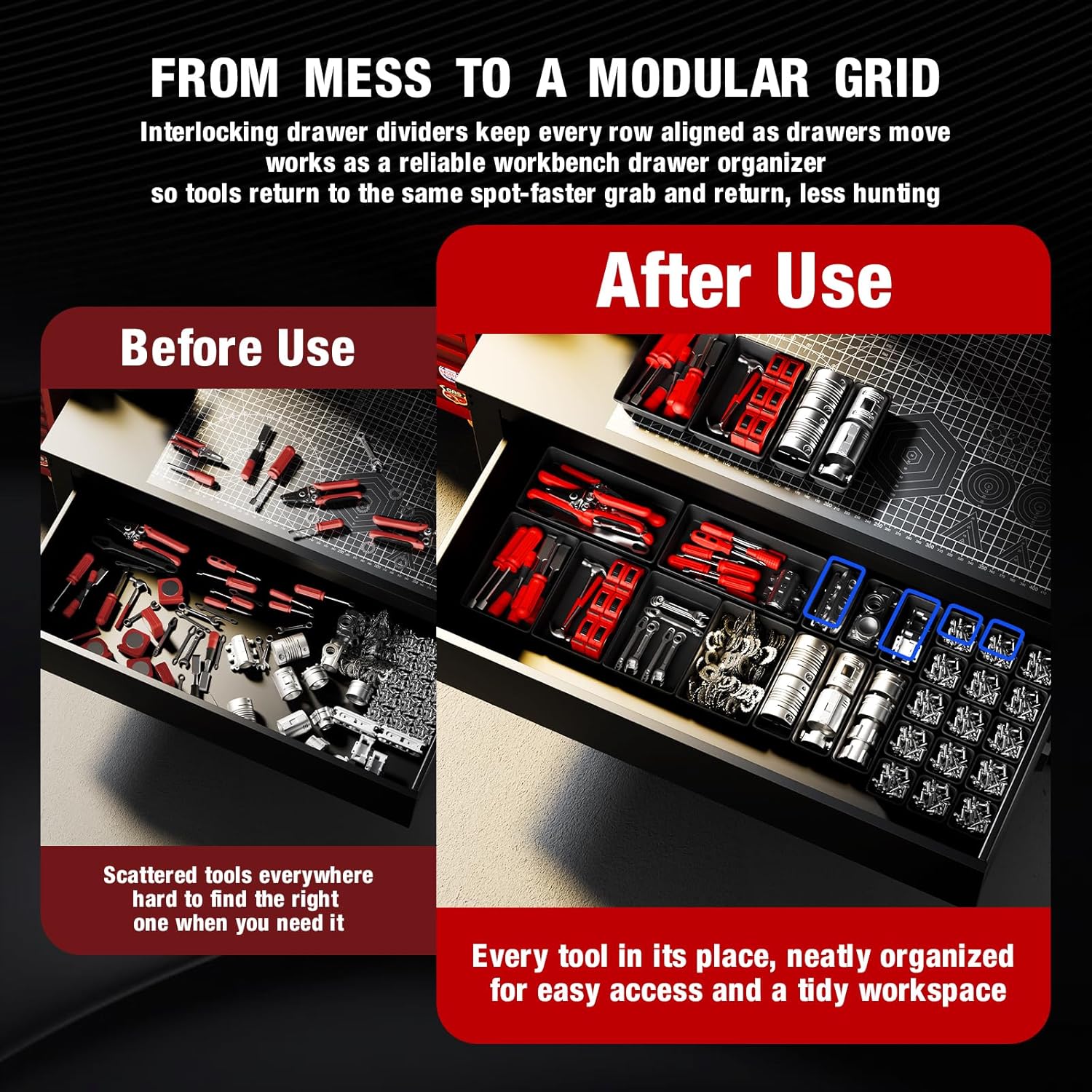 16 PCS Small Parts Tool Box Organizer Trays, tool box trays organizer for Toolbox Organization, Parts Trays and Screw Organizer Box for Tool Chest, Garage Drawers and Workbench