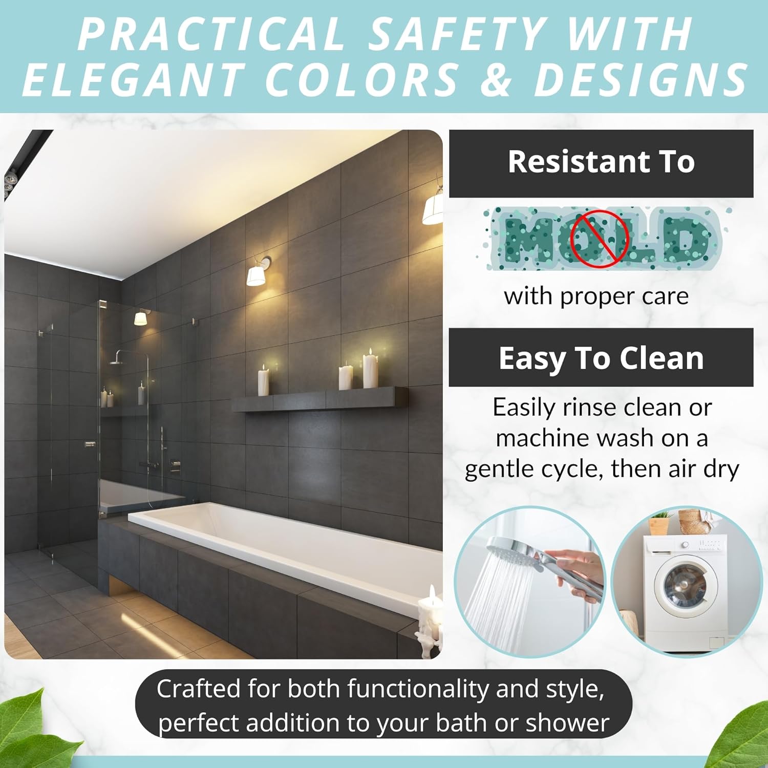 ENKOSI Large Non Slip Bathtub & Shower Mat - Extra Long 40 x 16 Inch, Anti Slip Bathmats for Bathroom Tub (40x16 Grey 1-Pack)