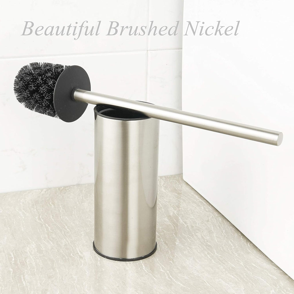 BGL Toilet Brush Holder Brushed Nickel, Stainless Steel 304 Brushed Nickel Round Freestanding Toilet Bowl Brush and Holder for Bathroom