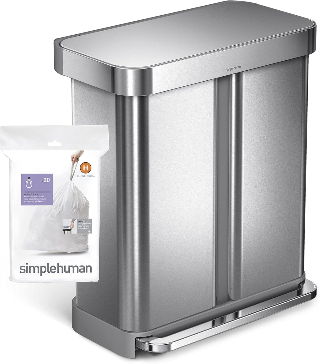 simplehuman Code H 60 Count, Dispenser Pack Custom Fit Liners, Drawstring Trash Bags, 30-35 Liter / 8-9.2 Gallon, White