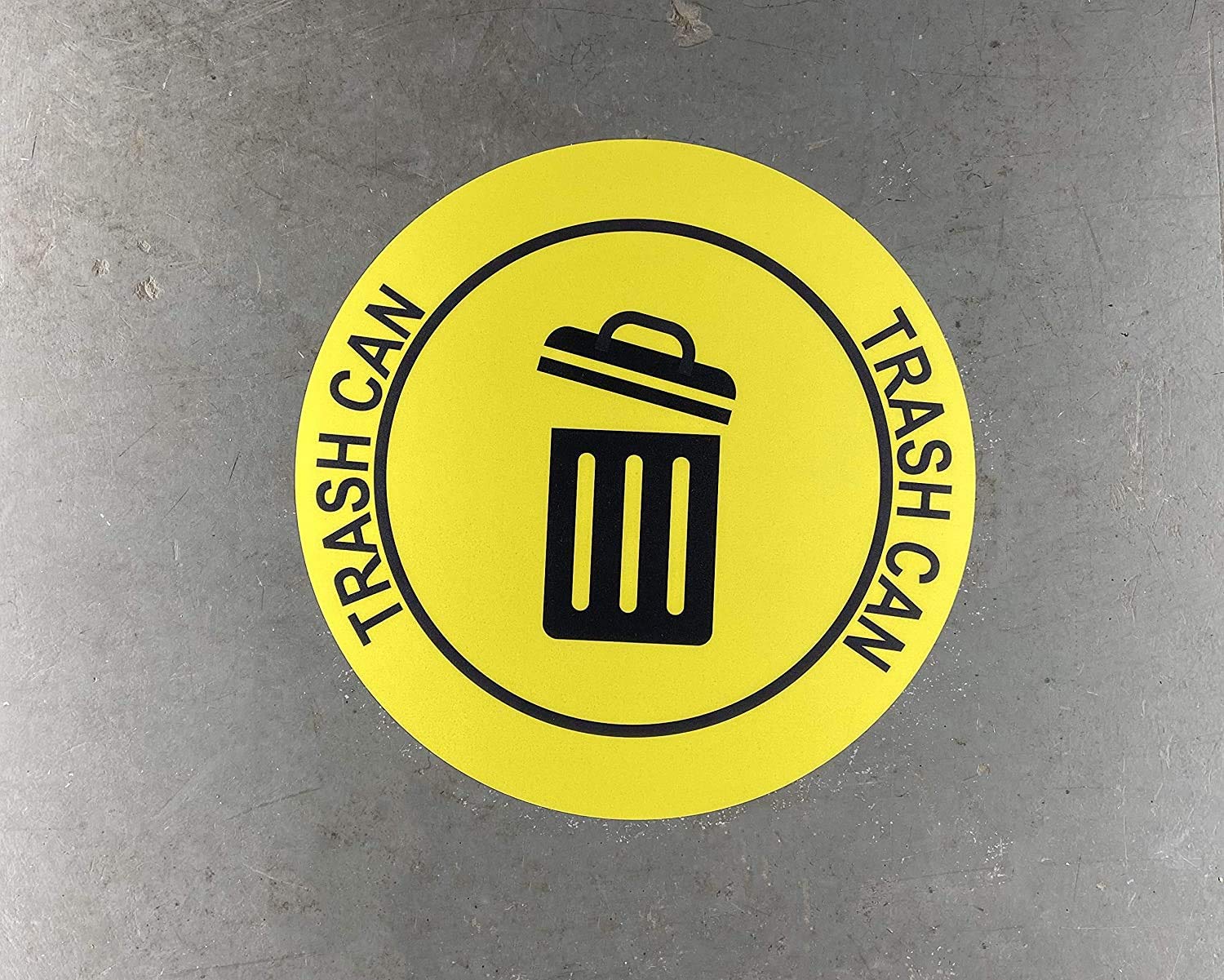 "Trash Can" Durable Laminated Vinyl Floor Sign- Sign by Graphical Warehouse- 5S Safety and Security Signage, Visual Communication Tool (26", Yellow/Black)