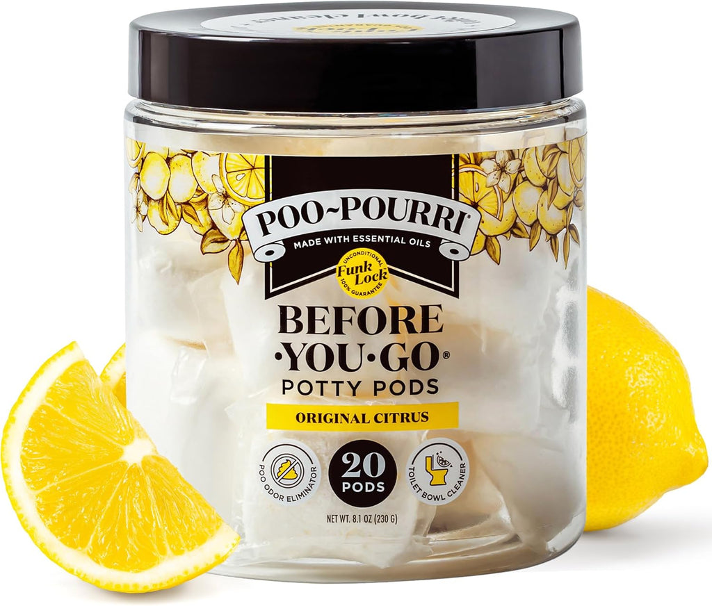 Poo-Pourri Before-You-Go 2-in-1 Toilet Potty Pods, Original Citrus, 20 Ct, Bathroom Odor Deodorizer and Toilet Cleaner with Essential Oils, Lemon, Bergamot and Lemongrass Scent
