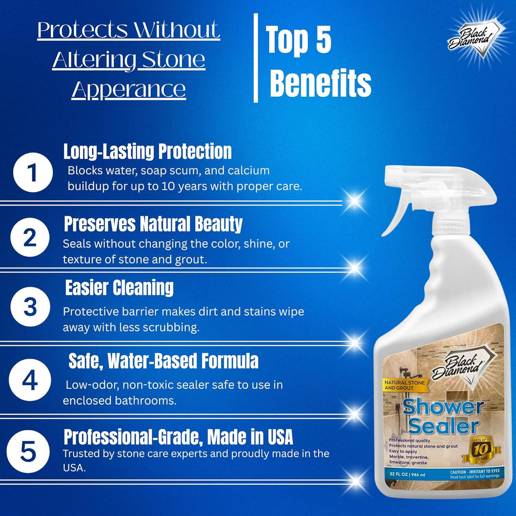 Black Diamond Stoneworks Shower Glass Cleaner Spray & Natural Stone Shower Sealer – 2 Pack Bathroom Bundle for Crystal-Clear Glass and Long-Lasting Stone Protection
