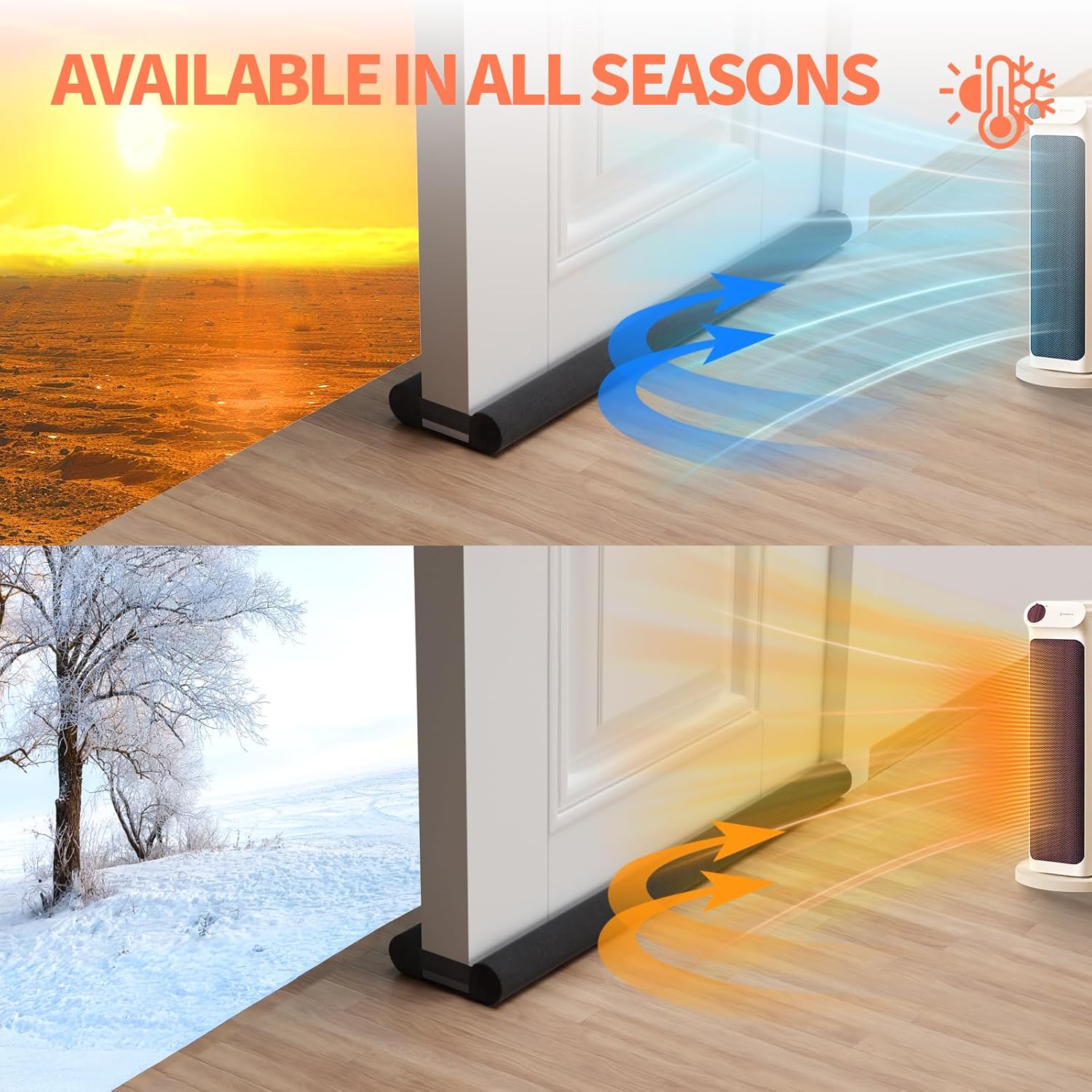 Door Draft Stopper for Bottom of Door, Under Door Gap Filler/Seal for Big Gap, No Folding Required, Flexible Installation Door Sweep soundproofing Strip for Home & Apartment, 32-36in, Black