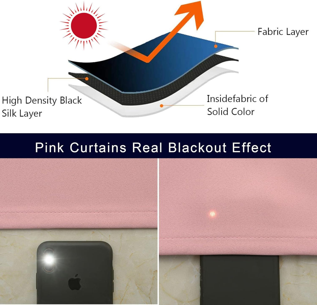 Pickluc Rod Pocket Tier Curtain - Half Blackout Curtain for Kitchen, Bathroom, Cabinet, Basement, 42 Inches Wide and 24 Inches Long, Powder Pink, 2 Panels