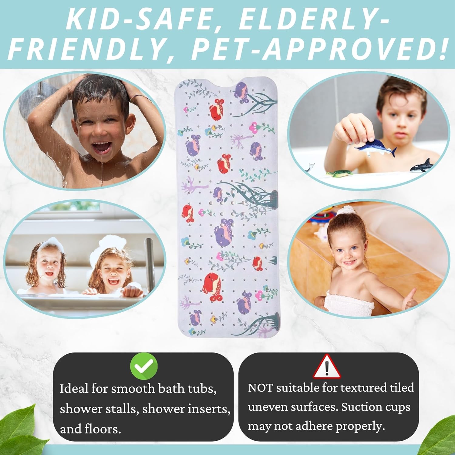 Kids Non Slip Bath Mat - Baby Bath Mat Non Slip - Bath Tub Mat Kids - Bathtub Mat Non Slip Baby - Baby Tub Mat - Baby Bath Mat for Tub - Anti Slip Shower Mat Kids - Bath Mat Toddler (Bath Aquarium)