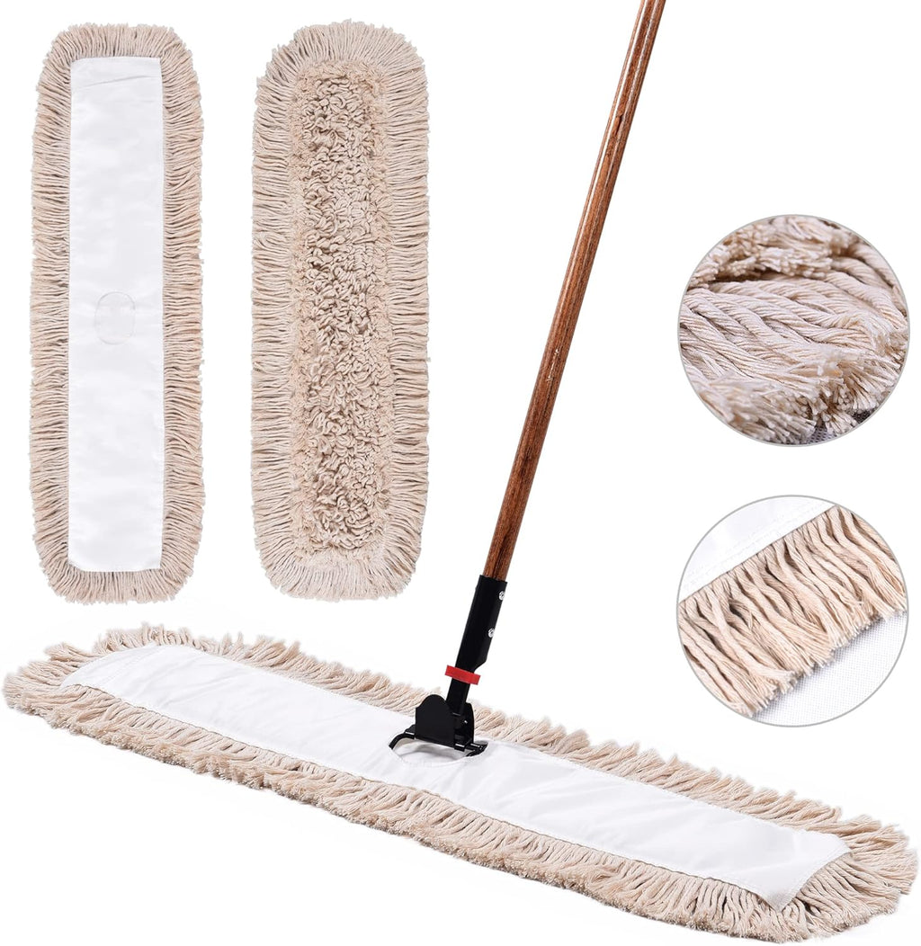 Matthew Cleaning 36'' Cotton Dust Mop Refill Washable Thick Tufted Replacement Heads for Residential & Commercial Use Fit All 36'' Dust Mop Frames, Hardwood, Laminate, Concrete Floors 6 Pack