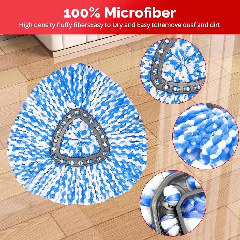 Spin Mop Head, Base, Handle Replacement for O-Ceda RinseClean 2 Tank System,4 Microfiber Mop Refills, 1 Base and 30-58in Handl Set Combo (Blue 2 Tank System)