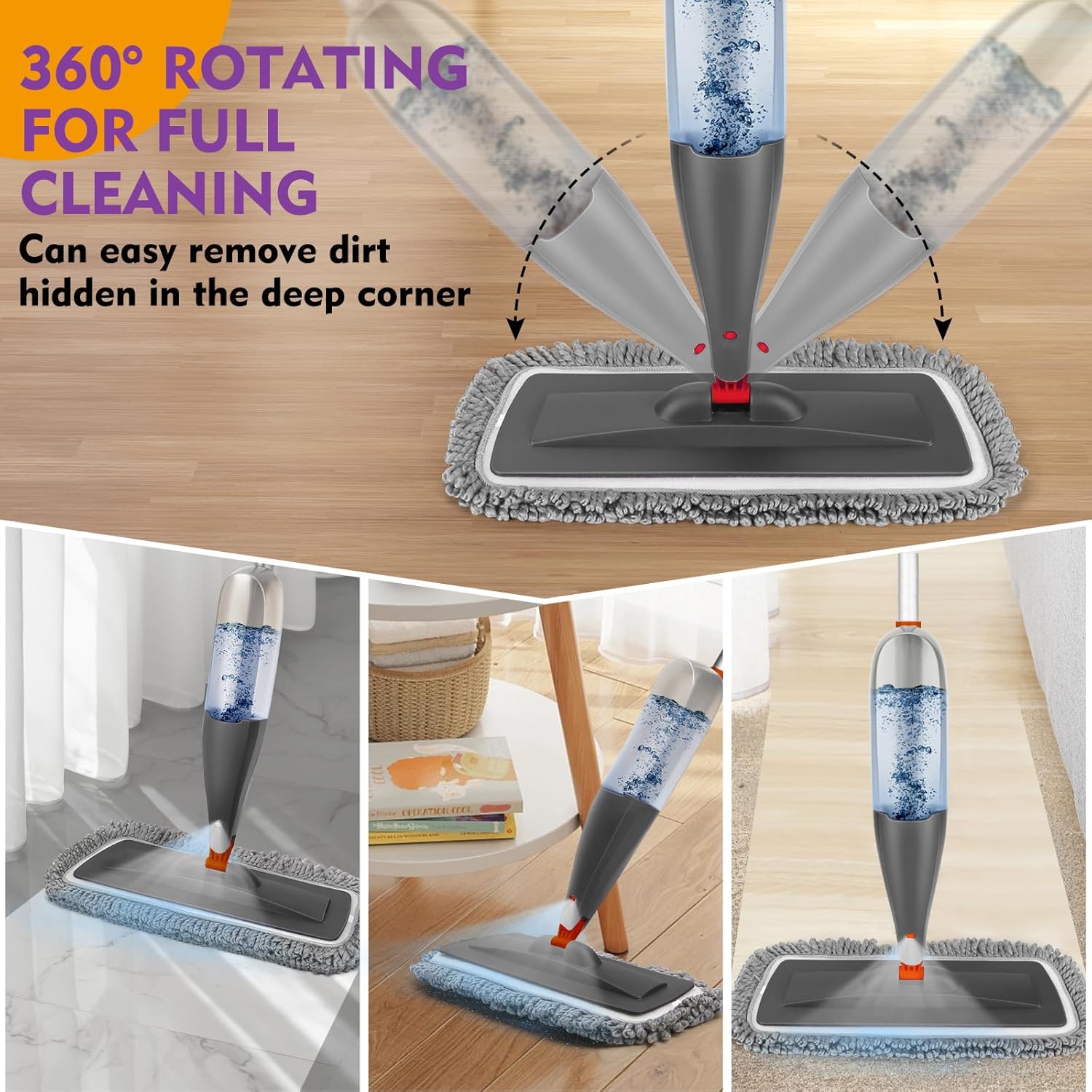Spray Mop for Floor Cleaning with Washable Pads, Microfiber Wet Mops with 800 ml Refillable Bottle,Reusable Dust Mops with Sprayer for Hardwood Laminate Vinyl Tile Cleaning
