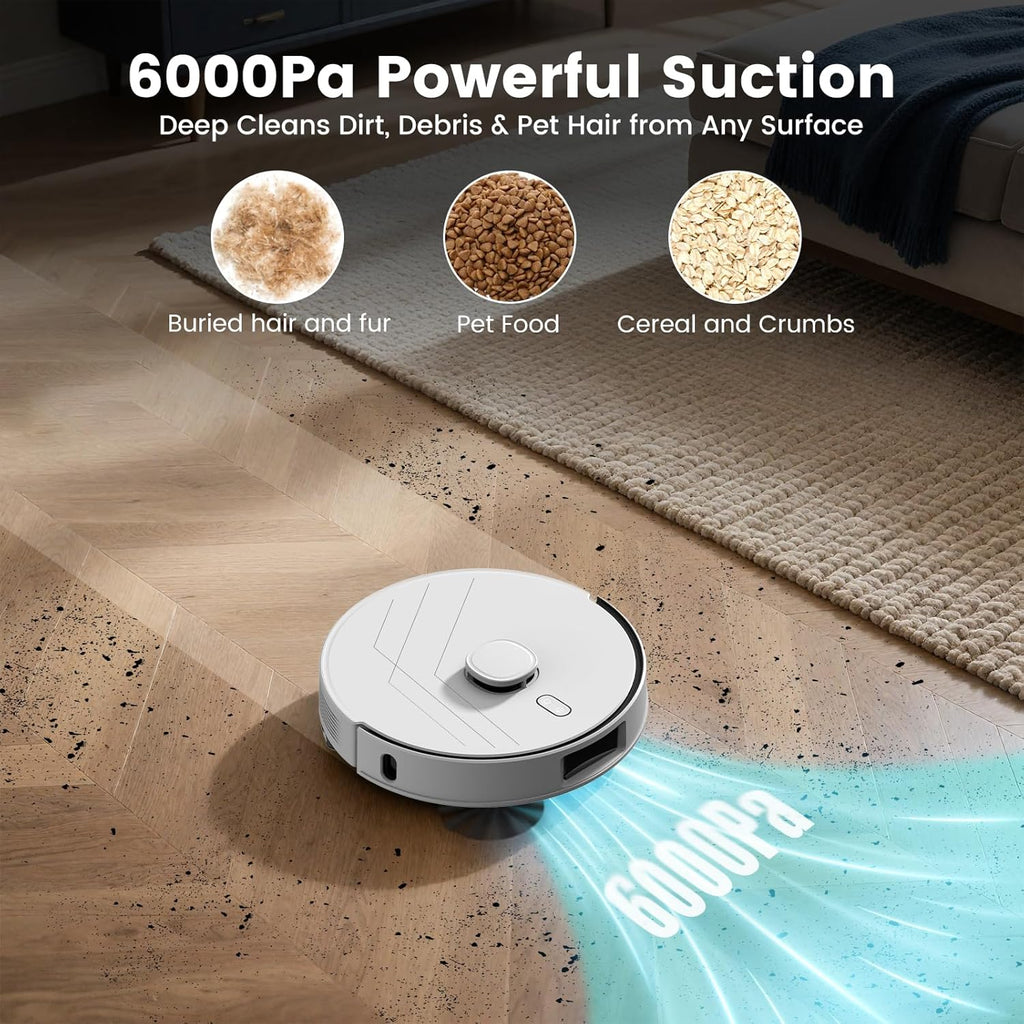 AIRROBO T30+ Robot Vacuum and Mop, Self-Emptying, 6000PA Suction, Proactive Intelligence Avoidance, APP ＆ Voice Control, LiDAR Navigation, Perfect for Pet Hair, Hard Floor,Carpet